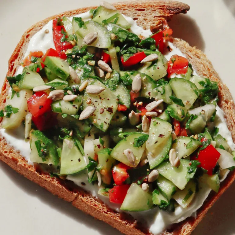 [Mediterranean Cucumber Salad Tartine] Hero Image