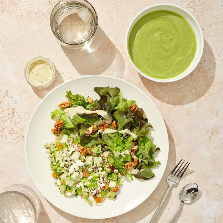 glowing greens salad w/ prebiotic potato soup
