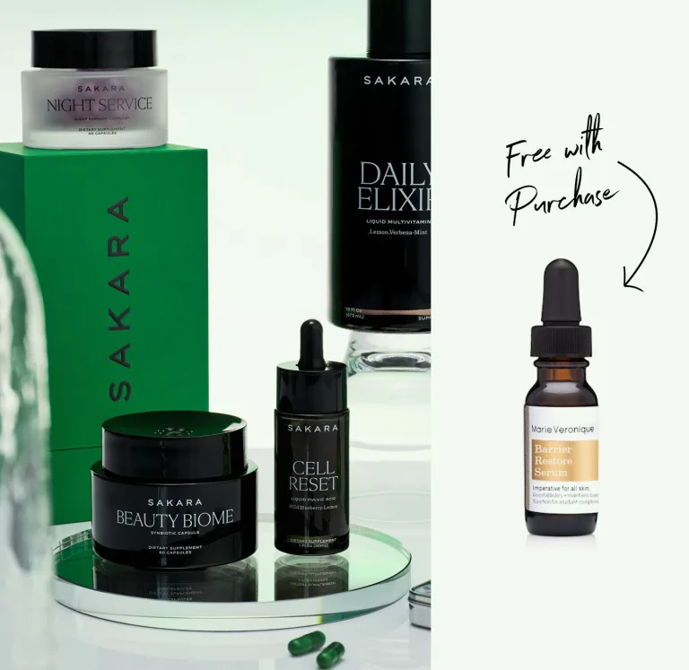 Receive a free Marie Veronique Barrier Restore Serum with supplement orders of $125+.