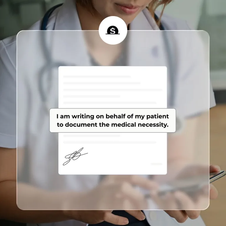 Showcasing that after you made your purchase and completed your health assessment for HSA/FSA qualification, you will need to follow the guide with your LMN to submit for reimbursement. The image shows an example of a doctor writing a letter on the patient's behalf to qualify for the reimbursement.