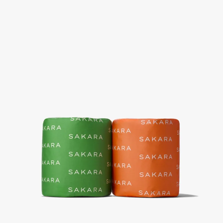 Sakara Toilet Paper 2-pack, one green one tangerine color