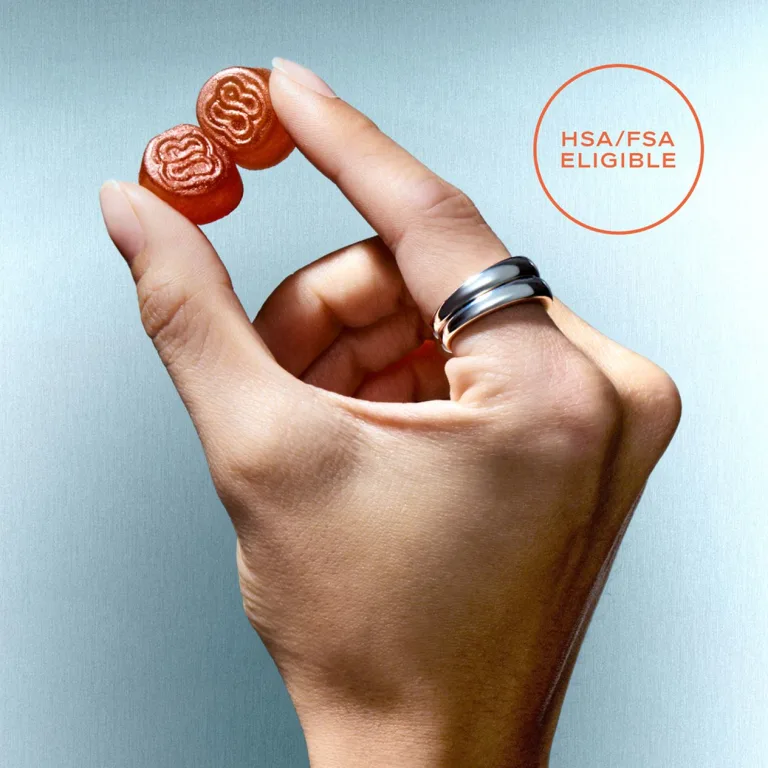 Fiber bite gummies in hand with an HSA/FSA eligible tag