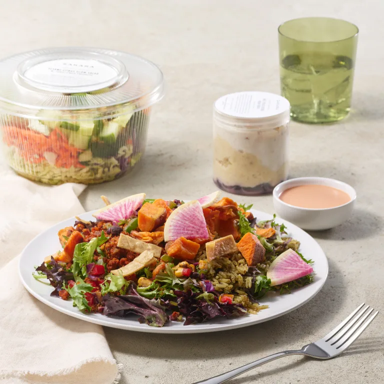Sakara salad on white plate