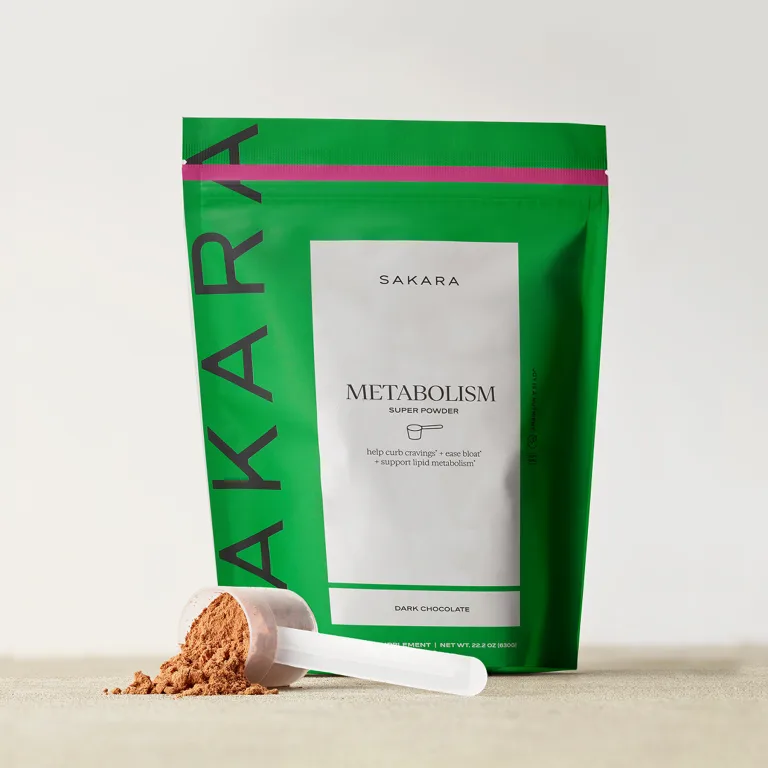 Green metabolism super powder bag with scoop of powder