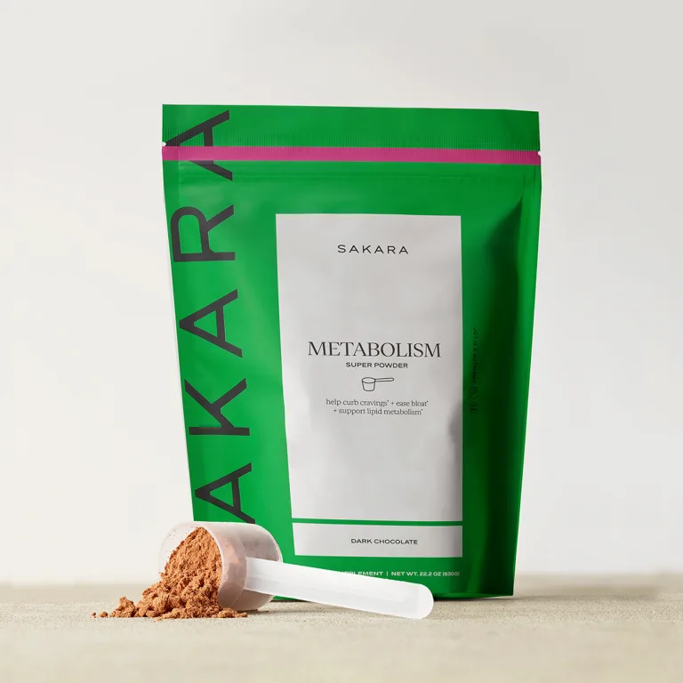 bag of Metabolism Super Powder with a scoop with powder in front
